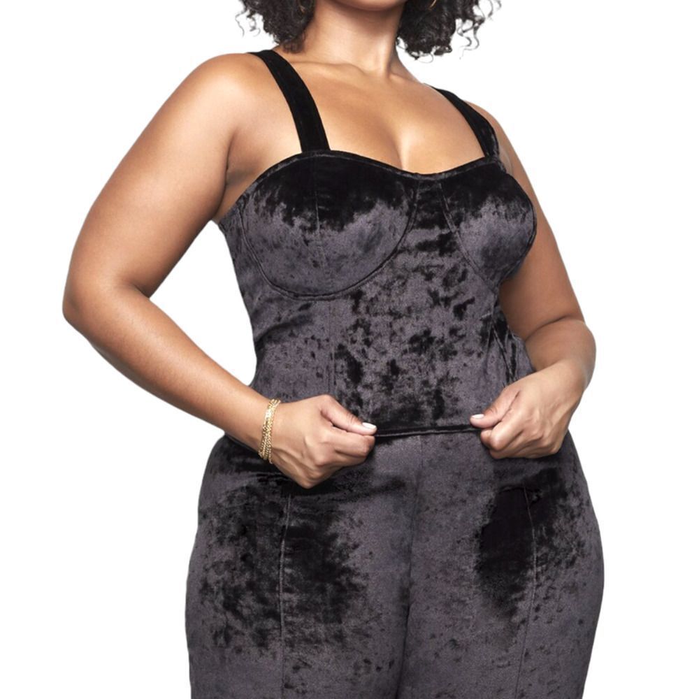 Good American The After Hours‎ Cropped Velvet Bustier Black Women's Size 7 / 4XL
